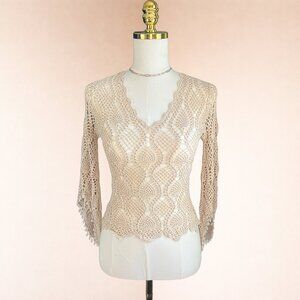 Vintage Crochet Open-Knit Long Sleeve Top